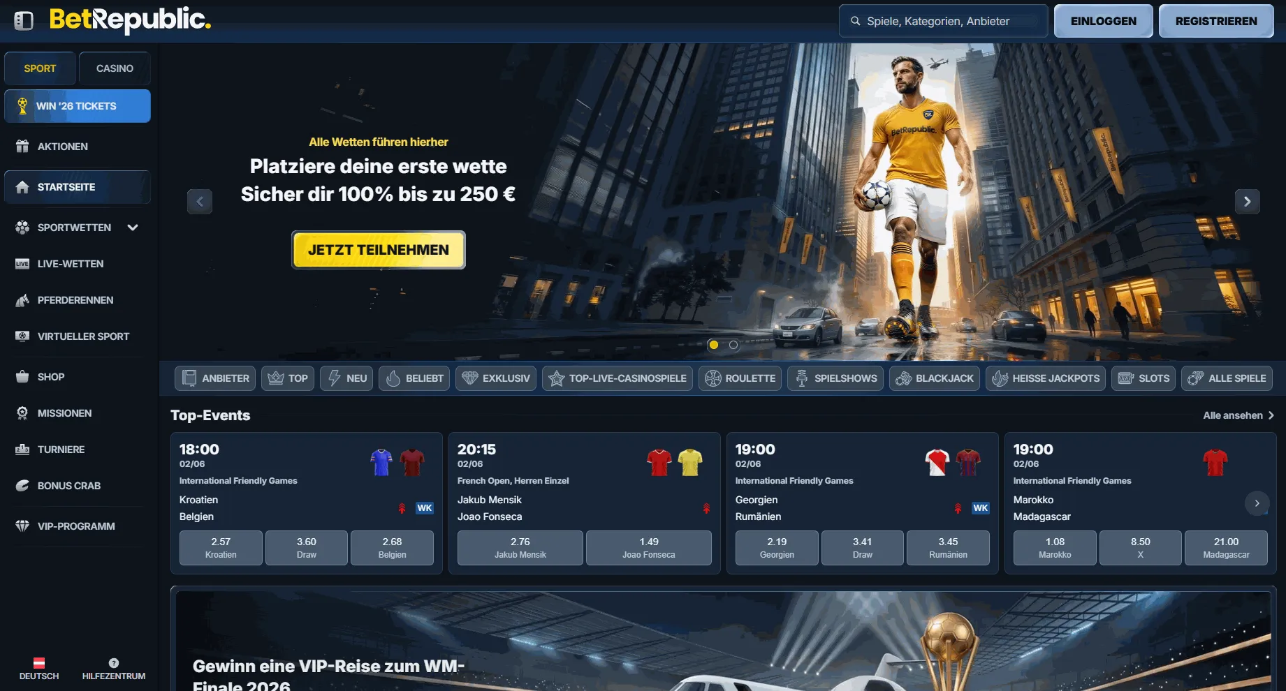 BetRepublic EU online casino homepage